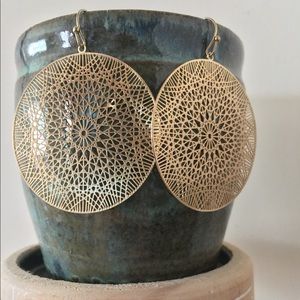 Gold boho dramatic mandala disk earrings